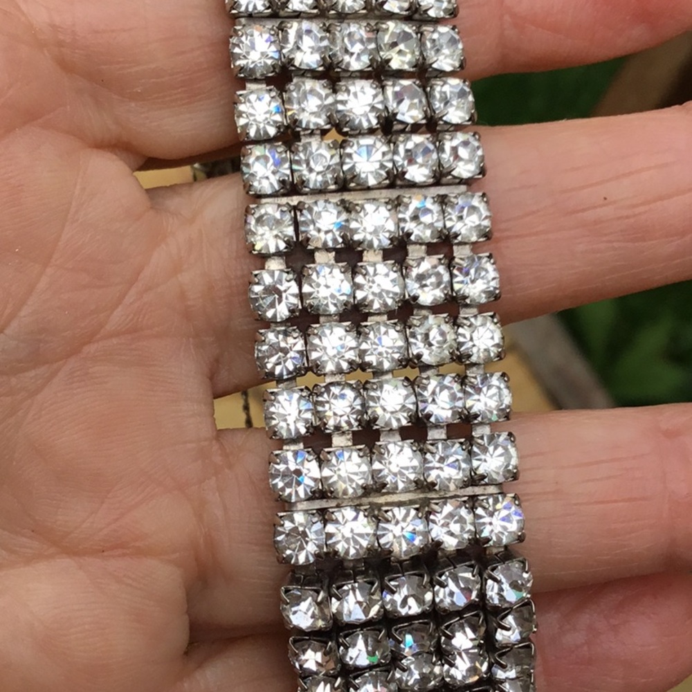 Vintage white metal bezel set diamond bracelet